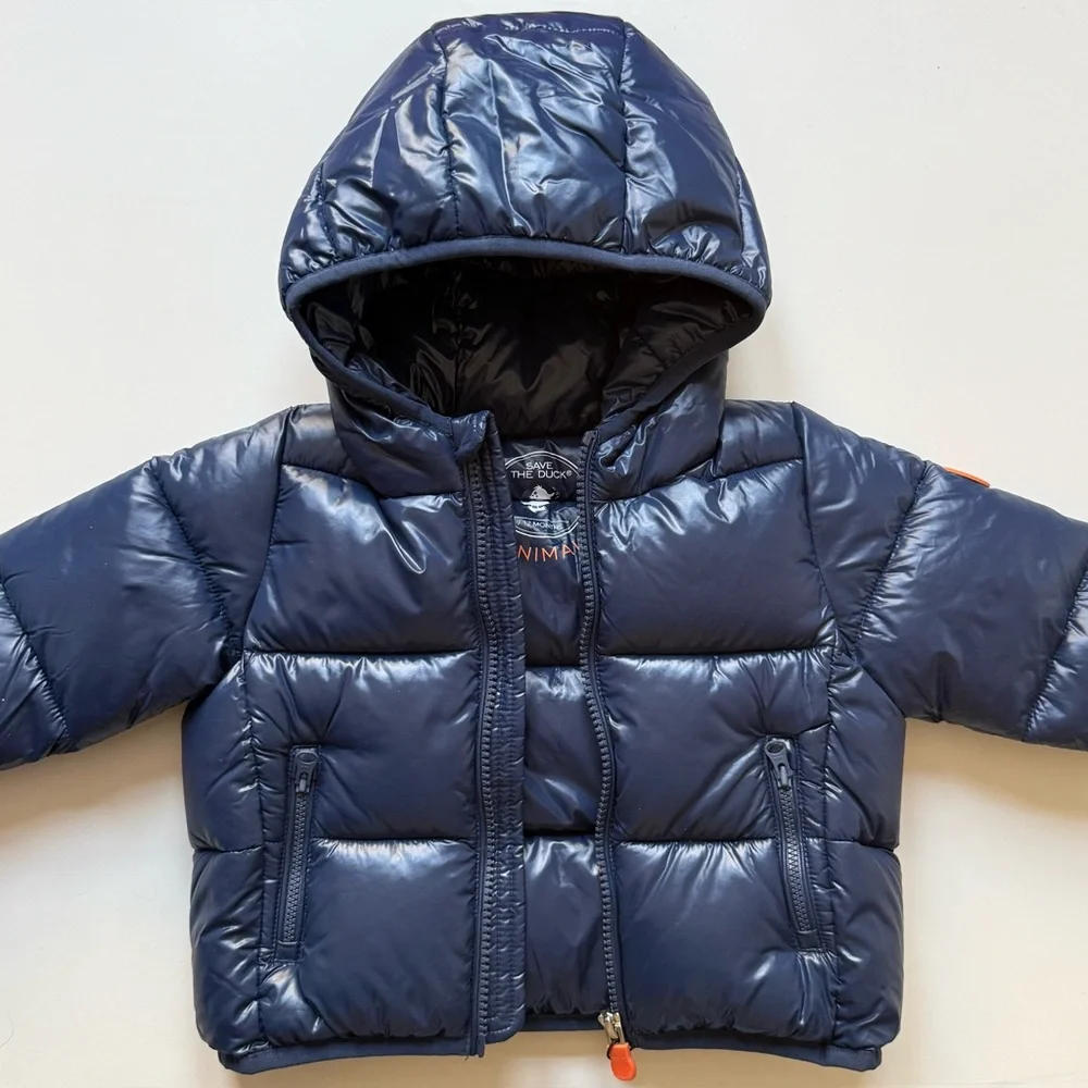Save The Duck Baby Unisex Navy Jody Hooded Front-Zip Puffer Jacket - Size 9-12M